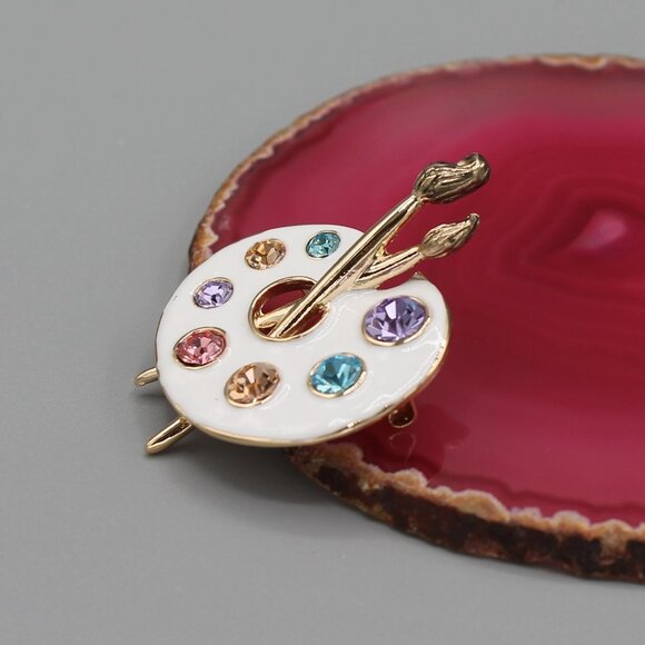 Artist palette pin brooch necklace pendant jewelry fashion new white gold tone - Picture 6 of 12